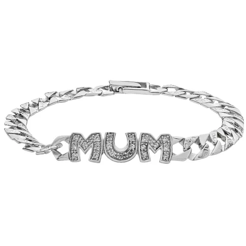 Silver Cast Ladies' Cz Mum Bracelet 9g